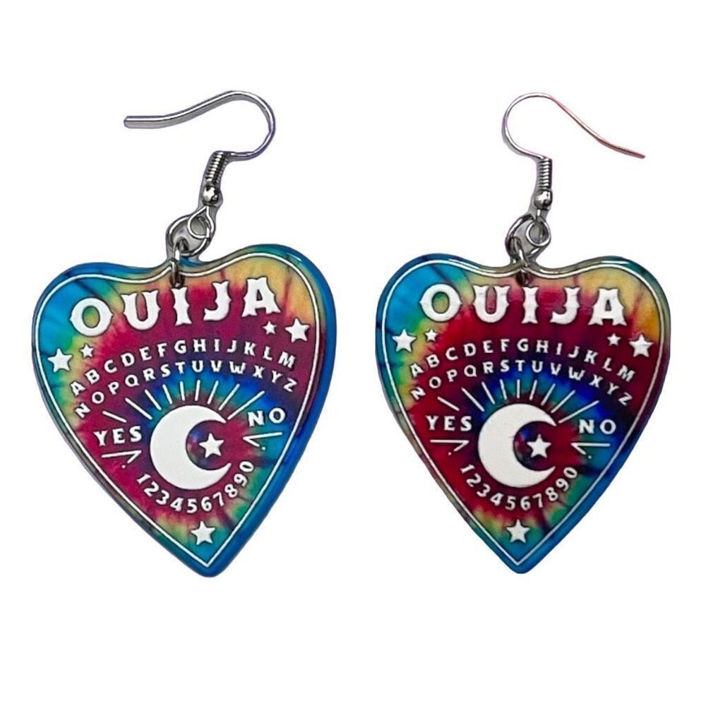 New Tie Dye White Ouija Board Drop Earrings Goth Emo Halloween Spirit Ghost